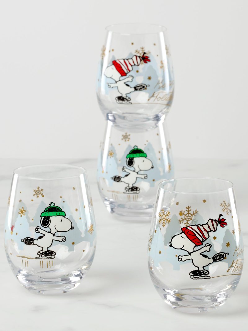 Snoopy Skating Christmas Tumblers - Set Of 4